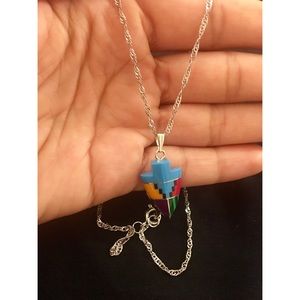 Silver necklace with multicolored pendant